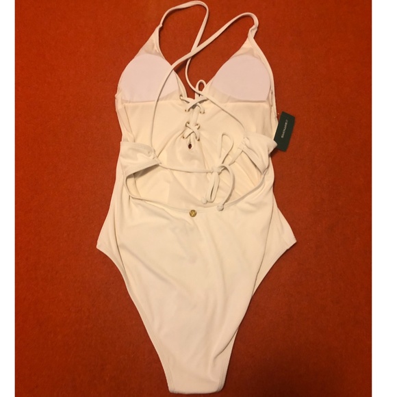 Quinsoul off white cream ribbed one piece swimsuit NWT - Picture 6 of 11